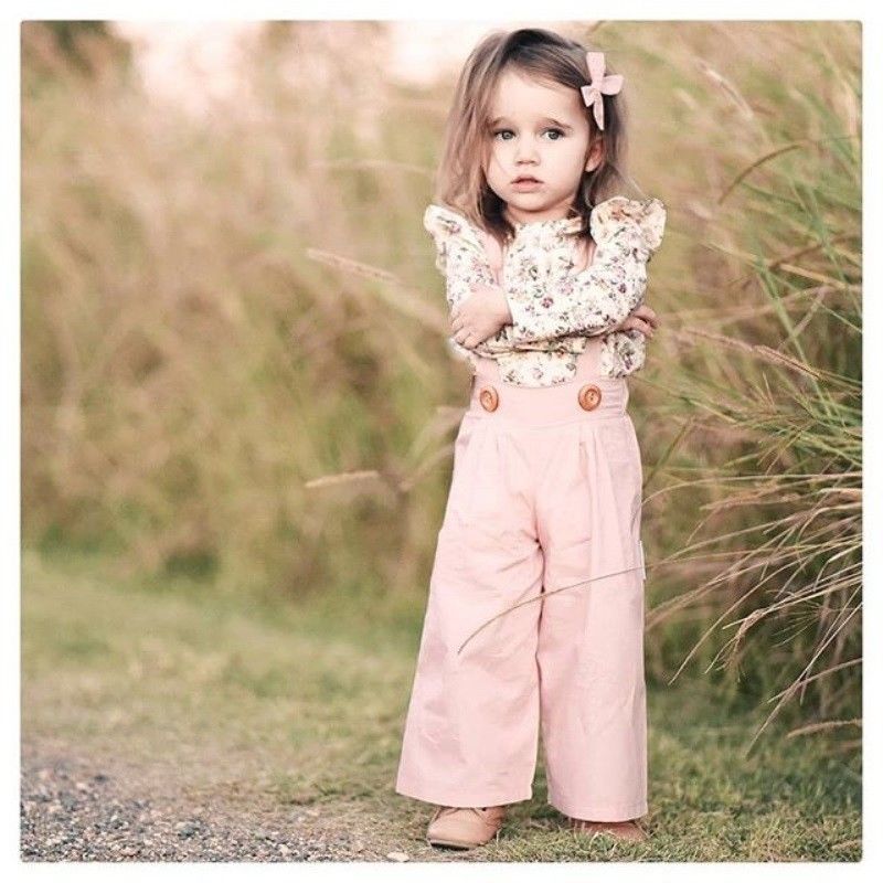 Conyson Toddler Kids Baby Girl Flower Print Flare Long Sleeve Floral Tops+Pants Overall Outfits sweet girl clothes set
