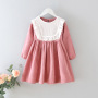 Girls' Corduroy Round Neck Retro Cotton Baby Dress Baby Long sleeve Casual Dress