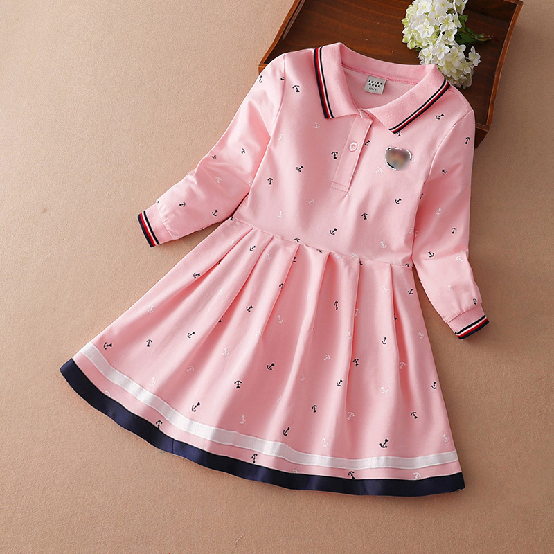 Spring Autumn Kids Clothes Baby Infant Girls Cotton Long Sleeve Dresses Full-Sleeved Dresses Polo Casual Dresses Wholesale