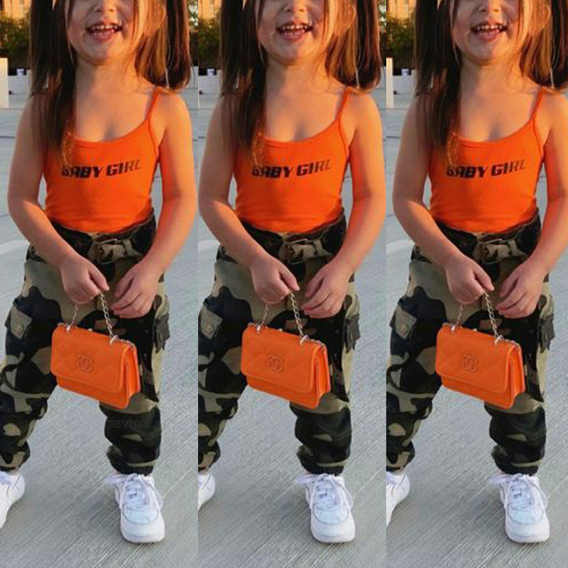 Conyson girls clothing sets fashion toddler baby girls tank top and camo pants 2 piece jogger pants set streetwear