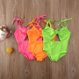 Conyson Wholesale Kids Girl Bow Swimwear  Clothes Solid Vest Beachwear Bikinis Pink One-piece Breathable Children's Swimsuis