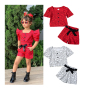 Conyson Fashion Kids Girls 2pcs Clothes Sets Love-heart Printed Ribbed Square Neck Short Sleeve T-shirts Shorts Casual Outfits