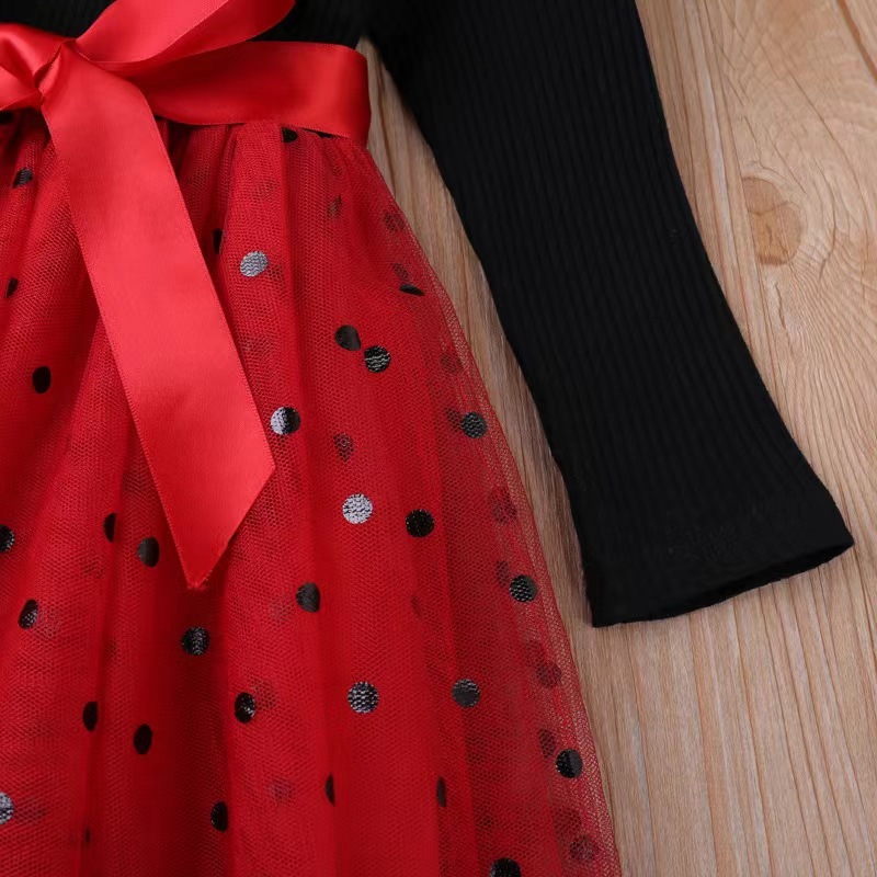 Conyson Stock Lots Spring Autumn Casual Style O-neck Long Sleeve 95% Cotton Soft DOT Lace Binding Baby Clothes Girl Dresses