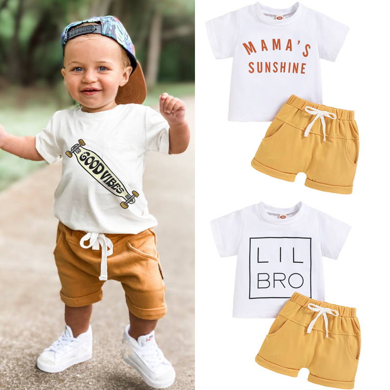 Conyson Summer Infant Baby Boys Clothes Sets Skateboard/ Letter Print Short Sleeve Tops+ Shorts Custom Kids Clothes Casual Suits