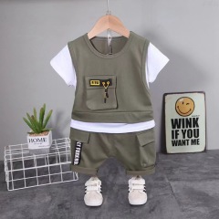 Conyson High Quality Summer Short Sleeve Organic Cotton Sports Style Pullover Two Piece Kids Boy Shorts Casual Clothing Set