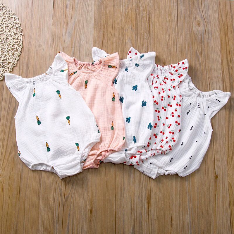 Conyson Wholesale Cotton Baby Romper Sleeveless Fruits Printing Infant Baby Girls Clothing Summer Toddler Girl Clothes Romper