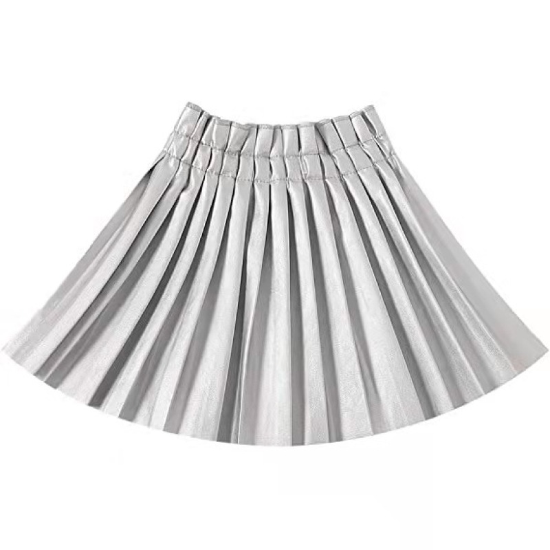 Conyson New design Summer Baby Girls Pu Leather Solid Pleated Skirt Elastic Waist Short Skirts pleated skirt