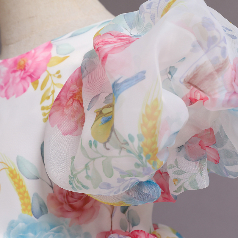 Conyson Elegant Girls Flower Puff Sleeve Dresses For Weddings Kids Formal Birthday Party Fairy Princess Cloth Children Tulle Set