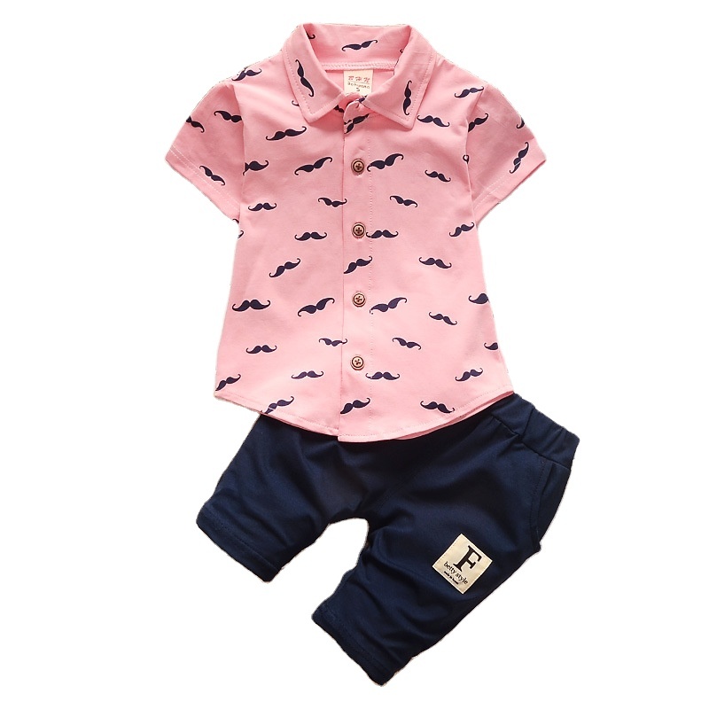 Conyson hot sale korea fashion toddler cotton apparel baby boys designer button kids clothes summer outfit t-shirt clothing set
