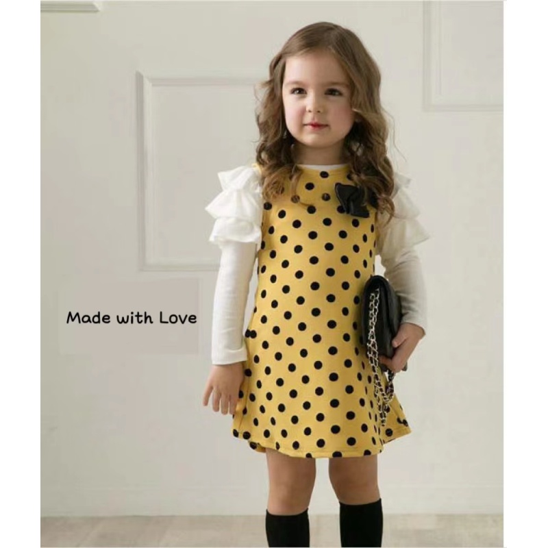 Fashion Girl Party Princess Dress Polka Dot Ruffles Sleeve Print Cute Bow Children Costume Autumn Winter Kids Clothes