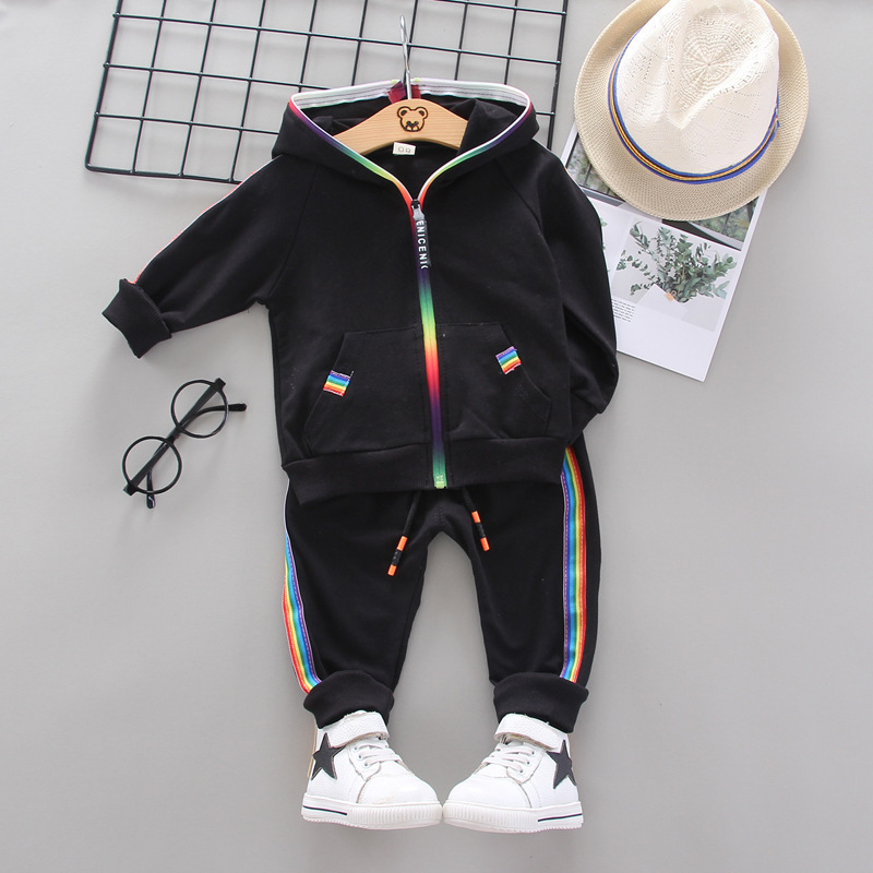 Conyson Wholesale Cotton Spring Unisex Stripe Casual Long Sleeve Zip Sweatsuit Boutique Baby Boys' Clothing 2 pcs Sets