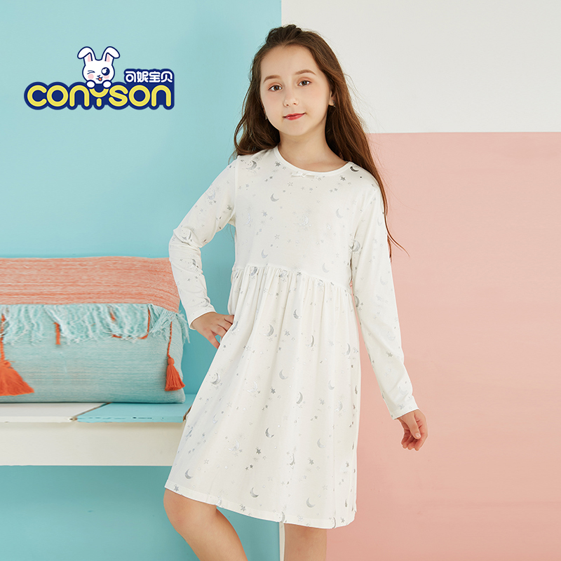 Conyson Wholesale 2022 Summer Long Sleeve Cotton Kids Custom Sets Pajamas Girls' Sleepwear Dress Girls Nightgown