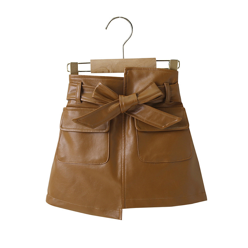Conyson New Kids Girls Fashion Spring Clothing Solid Leather Skirts For Kids Girls Korean Short Dress Girl Pu Leather Skirt