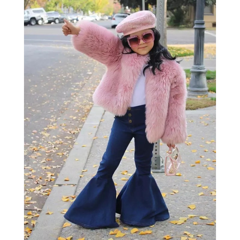 Spring And Summer Girl Double Pocket Bell Bottoms Long Trousers Girl Blue Skinny Flared Jeans