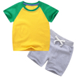 Yellow-green+grey color matching short T suit
