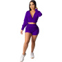 2023 Summer Fashion Jacket Hot Sale Leisure Sexy Long Sleeve Zipper Fitness Short top+shorts Korean cozy jogger Women Set