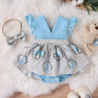 Conyson Wholesale Kids Clothes Baby Summer Short Sleeve Easter Gift Bunny Rabbit Print Purple Lace Princess Romper Headband Set