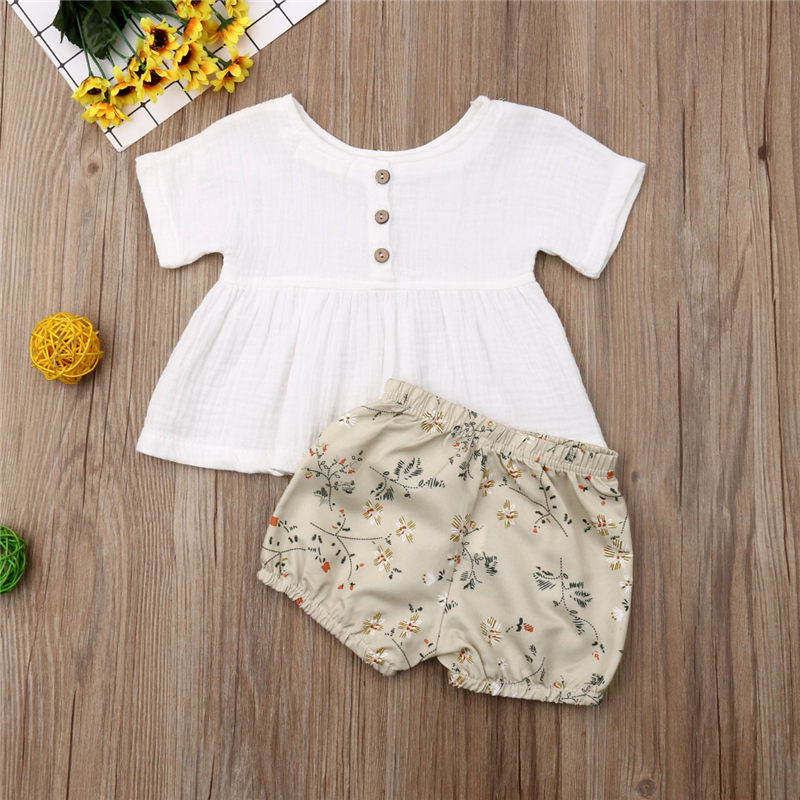 High Quality Floral Print Sweet Woven Baby Girls Ruffle Summer Kids Clothing Set