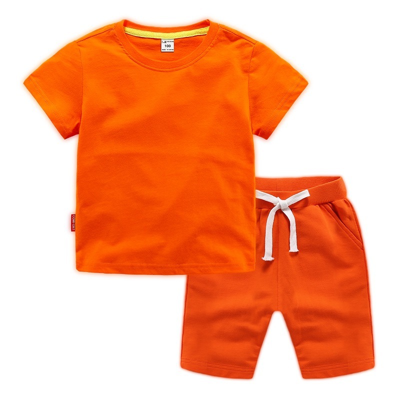 Conyson Summer Solid Color Cotton Shorts T Shirt Kids apparel Custom logo Baby Boys Clothing Sets 2 To 12 Years Old Clothes Sets
