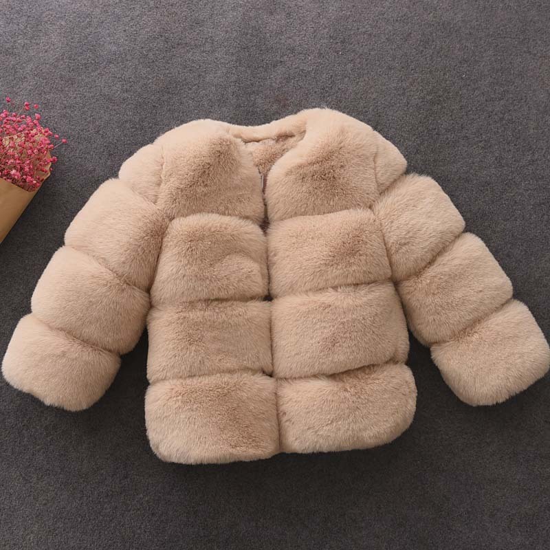 Fashion O-Neck Solid Color Cardigan Velour Faux Fur Hood Girls Long Sleeve Thick Warm Winter Coats