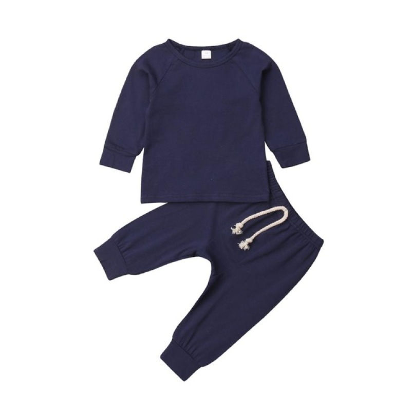 Conyson Wholesale Spring Cotton Long Sleeve Pants Solid Soft Cotton Infant Toddler Boy Clothes Suits Baby Girls Casual Suits