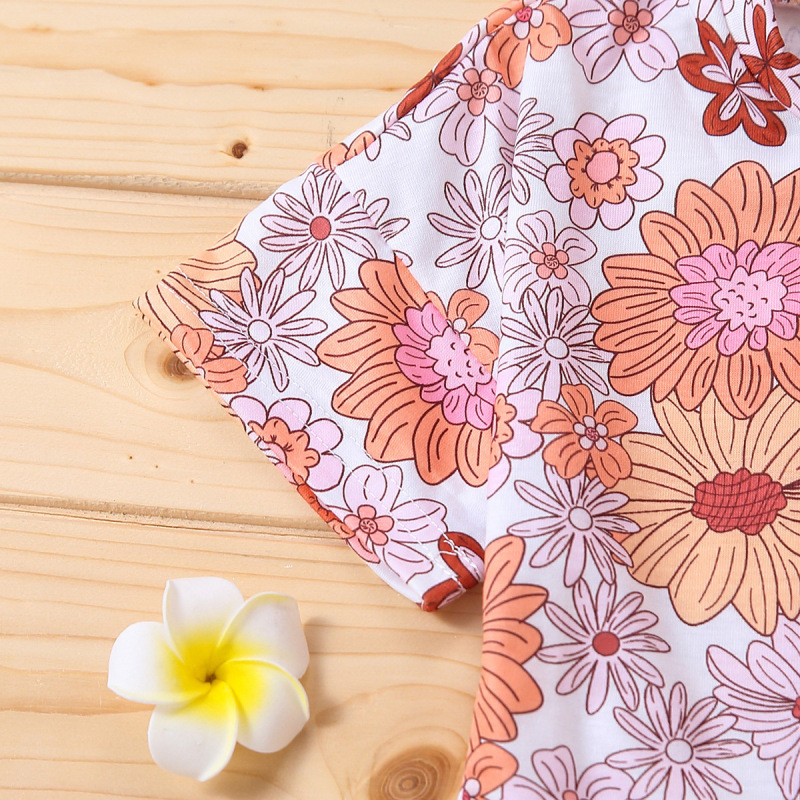 Conyson Summer 1-5Y Kids Girls Floral T-shirt Button Casual Outwear Shorts 2 Piece Printing Suit Children Girl Outfits Suits