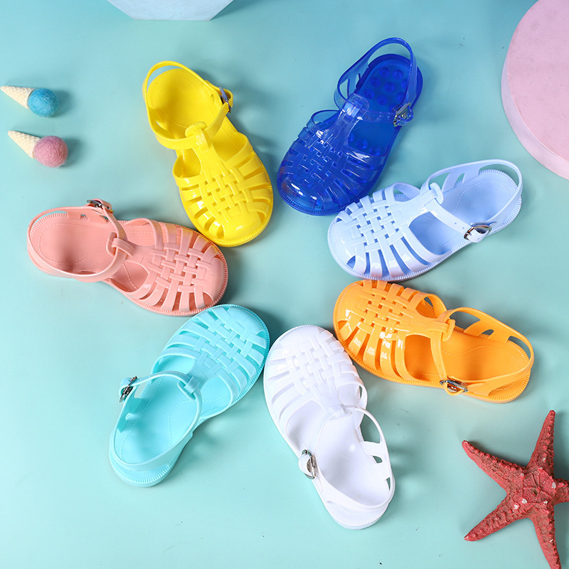 Conyson hot sale rts Korean kids design shoes children hook & loop toddler girls fashion princess solid jelly sandals kids shoes