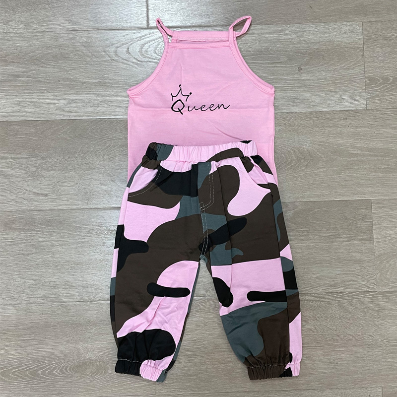Conyson fashion boutique Baby suit Spring summer casual Sleeveless print vest kids clothing girls cotton Camouflage clothes Set