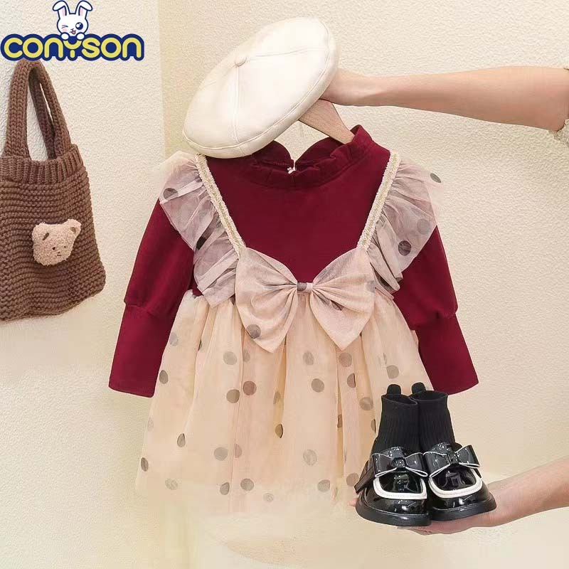Conyson New Arrival Kids Cotton Tulle Party Princess Dress Spring Autumn 1St Birthday One Year Dot Baby Girl Dresses One Piece