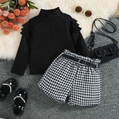 Conyson Winter Hot Sale Children Clothes Knit Long Sleeve Korean Autumn And Winter 2 Pieces High Collar Strip Knitted Girl Set