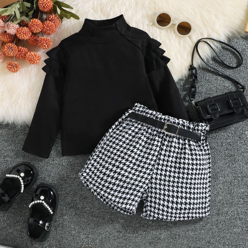 Conyson Winter Hot Sale Children Clothes Knit Long Sleeve Korean Autumn And Winter 2 Pieces High Collar Strip Knitted Girl Set