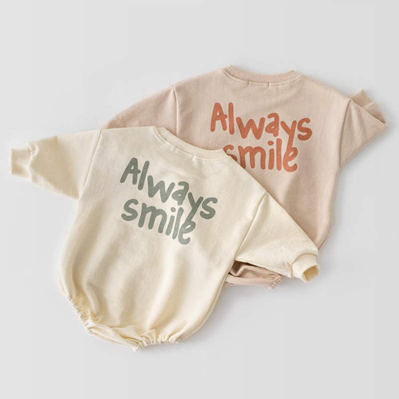 Conyson Wholesale High Quality New Autumn Smile Face Solid Cotton Long Sleeve Infant Baby sweatshirt Romper