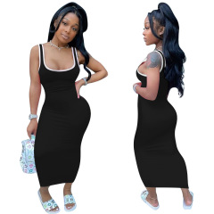 factory price new arrival fashion Solid color Custom logo women sleeveless one piece casual clothing Summer designer adult dress