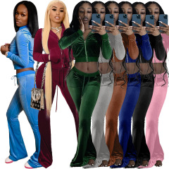 Wholesale Sweatsuit Sexy Crop Top Slim Long Sleeve Zipper Plus Size Street Two-piece Korean Cashmere Solid Color Women's Set