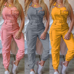hot sale Fashion designer Summer women sleeveless Clothing overall Pants waistband Girls Clothes One Piece oversize Jumpsuits
