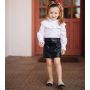 Conyson Cuter Kids Girl Skirts Sets Flower Ruffle Princess Shirts Zipper PU Skirt Two Piece Littler Girls Clothing Dress Sets