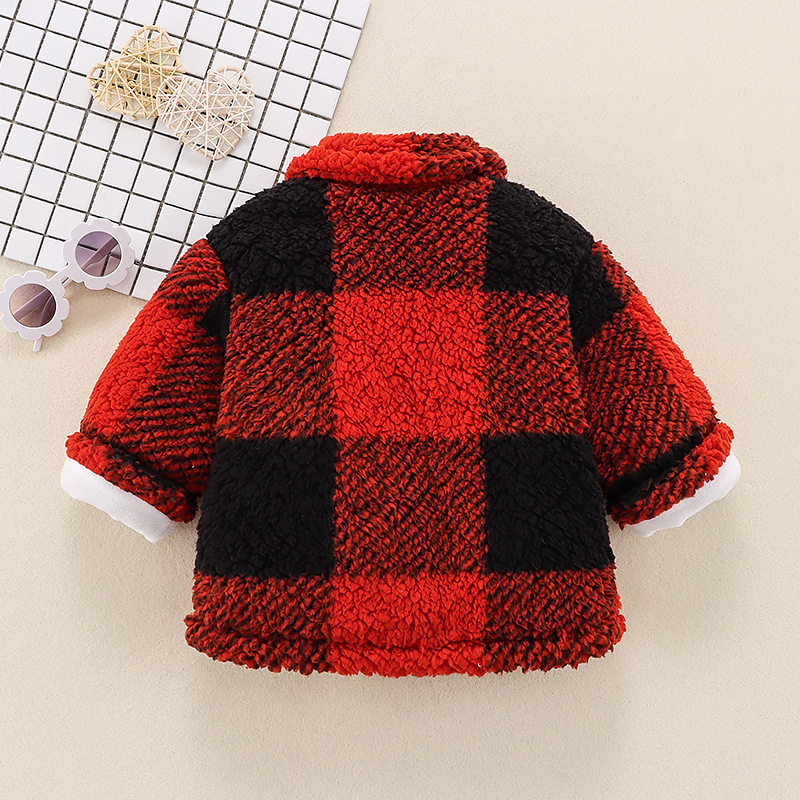 Conyson New Toddler Girls Plaid Lapel Collar Button Design Coat Jacket for Girls Boy Baby Kids Winter Children's Warm Outerwear