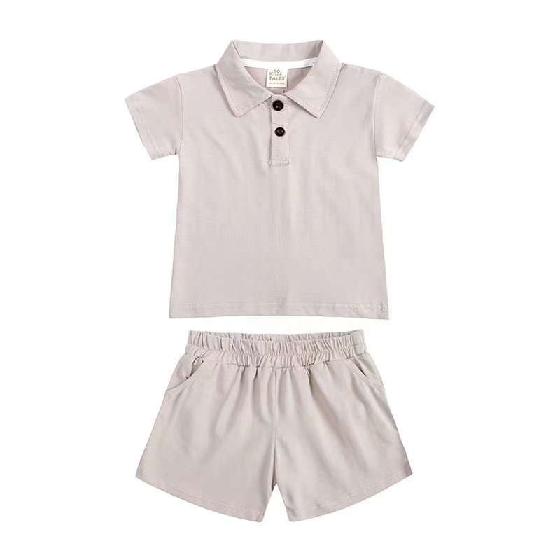 Conyson Hot Sale Custom Logo Short Sleeve Solid Cotton boutique Polo Shirt 2pcs Suits Kids Boys Short Clothing Tracksuits