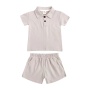 Conyson Hot Sale Custom Logo Short Sleeve Solid Cotton boutique Polo Shirt 2pcs Suits Kids Boys Short Clothing Tracksuits