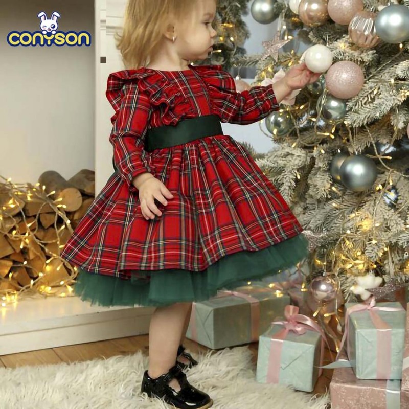 Christmas Dress For Girls Toddler Kid Child Red Plaid Bow Dresses For Girl Xmas Party Princess baby girl christmas dress