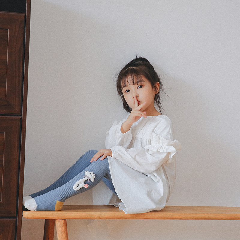 Conyson Wholesale Breathable Solid Soft Cotton Girls Long Knee Socks Young Teens Tights Cartoon Doll Kids Girl Pantyhose