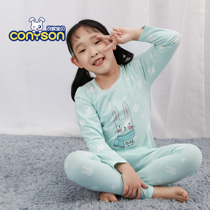 Conyson Wholesale Soft Cartoon Print Cotton Long Sleeves Sleepwear Kids Toddler Little Girl Two Piece Custom Pajamas