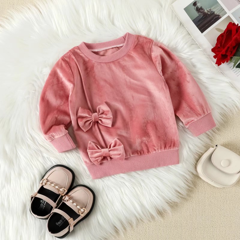 Conyson Pink Long Sleeve Sweater Bowknot Skirt 2 Piece Kids Girls Clothing Set Thick Hoodie Winter Children Girls Solid Outfits