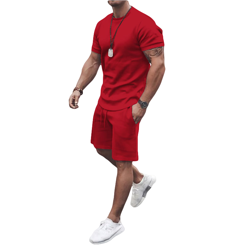 Wholesale Summer New Men Casual Shorts Sets Short Sleeve T Shirt Shorts Solid Tracksuit Set Men's Brand Clothing 2 Pieces Sets