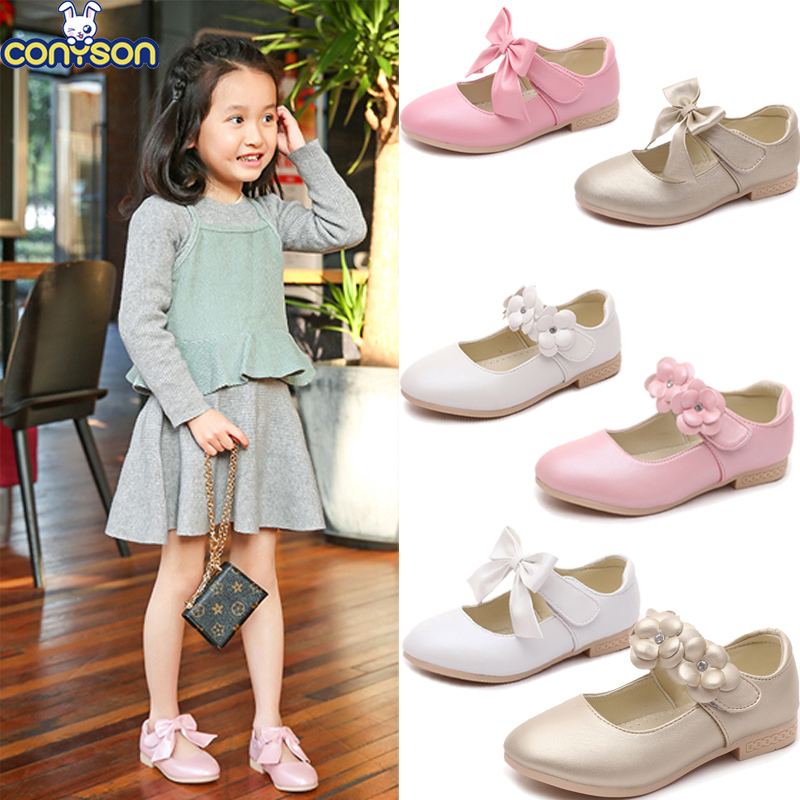 Conyson Wholesale Discount Kids Baby Girls Dress Shoes Summer New Designer Soft Microfiber Leather Bowknot Little Girls Shoes