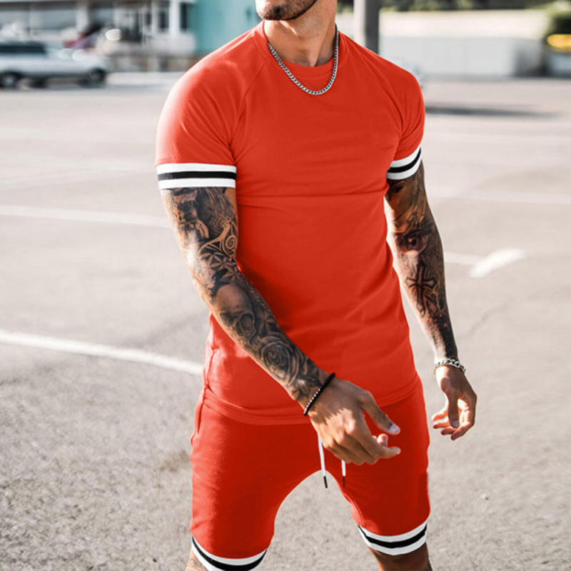 Wholesale summer custom Blank designer logo clothing tracksuit 2 two piece shirts and short set men