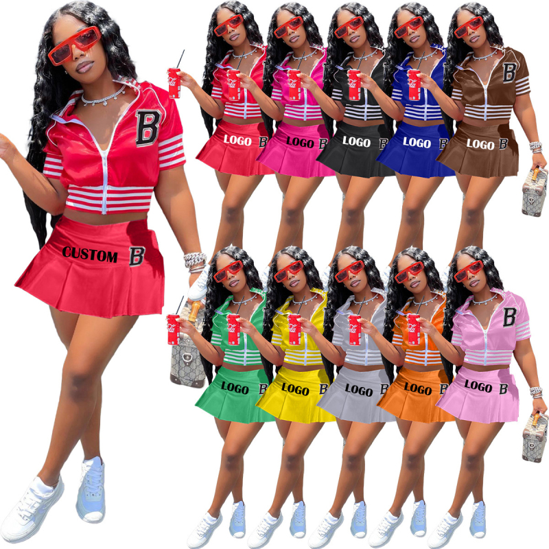 Custom 2 Piece Set Women Summer Skirts Tracksuit Two Piece Set Baseball Style Printings Outfit 2022 Plus Size Women Sets