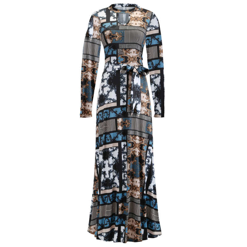 2022 Custom Summer Floral Long Skirts Hollow Out Printed Plus Size Women Clothing Holiday Elegant Casual Style Dress