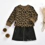 Conyson Spring Leopard Pullover PU Skirt Suits Set Long Sleeve Top Zipper Dresses Toddler Baby Girls Outfis 2 Pieces Sets