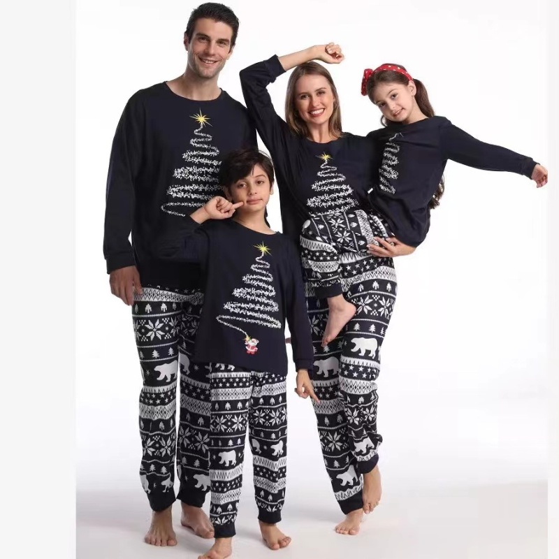 Conyson New Christmas Pajamas Set Mommy and Me Elk Print Family Suits Father Mother Kids Homewear Sleepwear Clothes